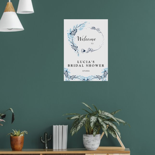 Elegant Navy Monogram Floral Bridal Shower Welcome Poster (Living Room 1)