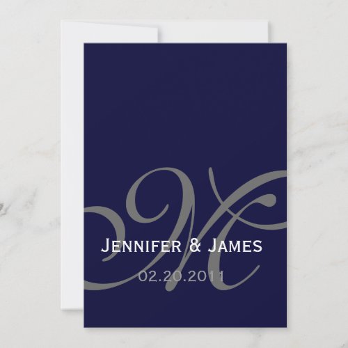 Elegant Navy Monogram Names Wedding Invitation 5" X 7" Invitation Card