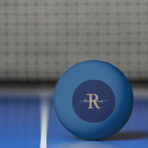 Elegant Navy Monogram Script Initial Name Ping Pong Ball