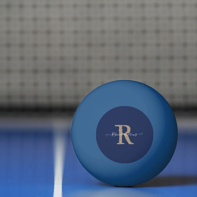 Elegant Navy Monogram Script Initial Name Ping Pong Ball (Net)