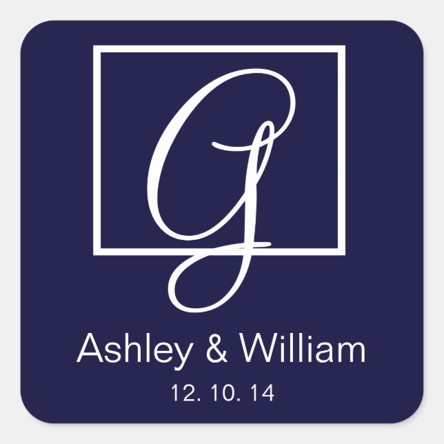 Elegant Navy Monogram Wedding Favor Labels (Front)