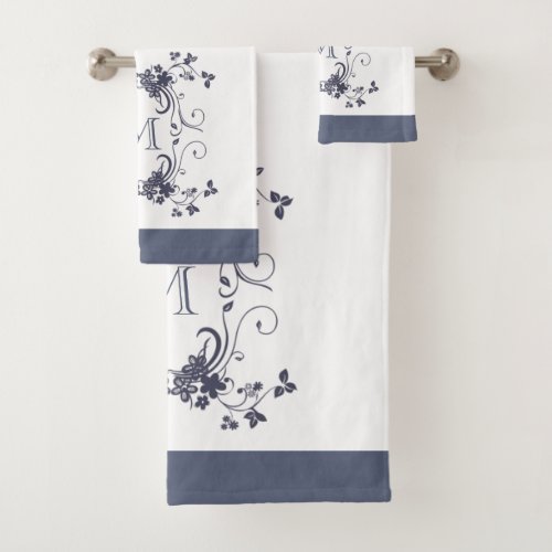 Elegant Navy Monogrammed Bath Towel Set