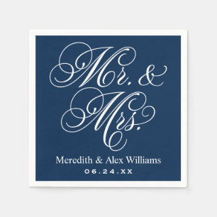 Elegant Navy Mr and Mrs Script Wedding Napkins