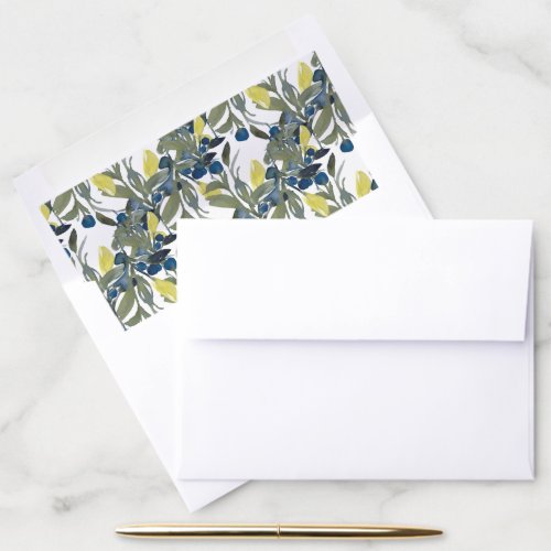 Elegant Navy  Mustard Watercolor Floral Wedding Envelope Liner