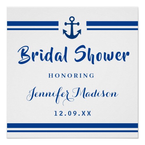 Elegant Navy Nautical anchor bridal shower  Poster