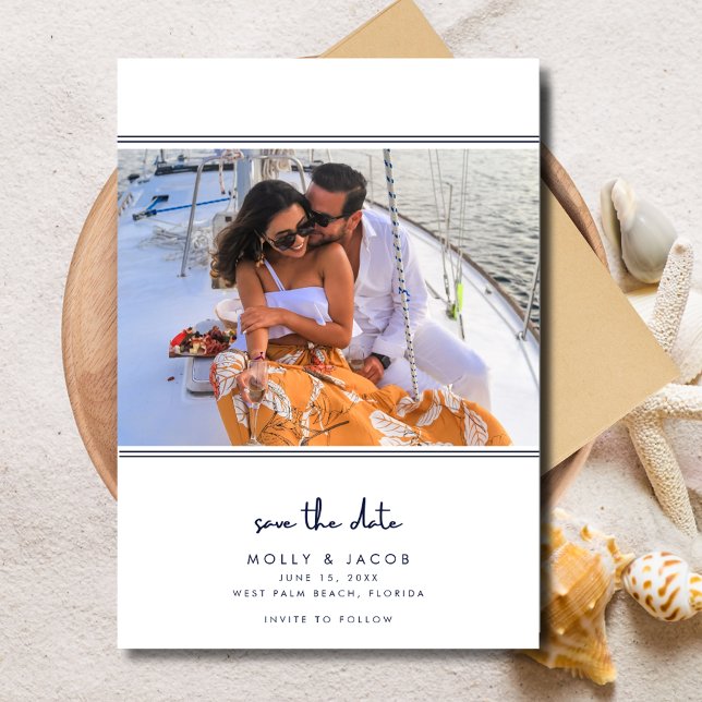 Elegant Navy Nautical Photo Wedding Save the Date (Elegant Navy Nautical Photo Wedding Save the Date)