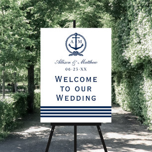 Elegant Navy Nautical Wedding Monogram Welcome Foam Board