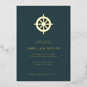 Elegant Navy Nautical Wheel Foil Invitation
