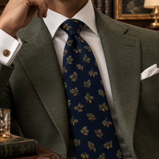 Elegant Navy Oak Heritage Pattern Neck Tie