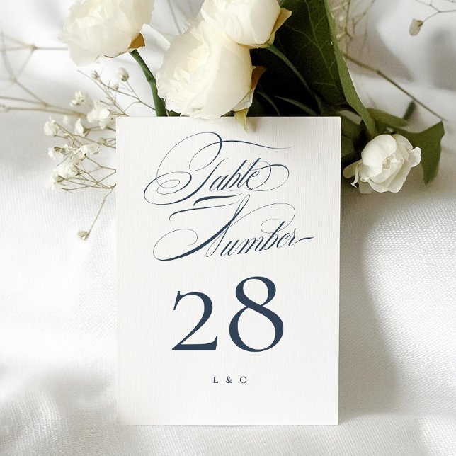 Elegant Navy on White Wedding 5 x 7 Table Number (Creator Uploaded)