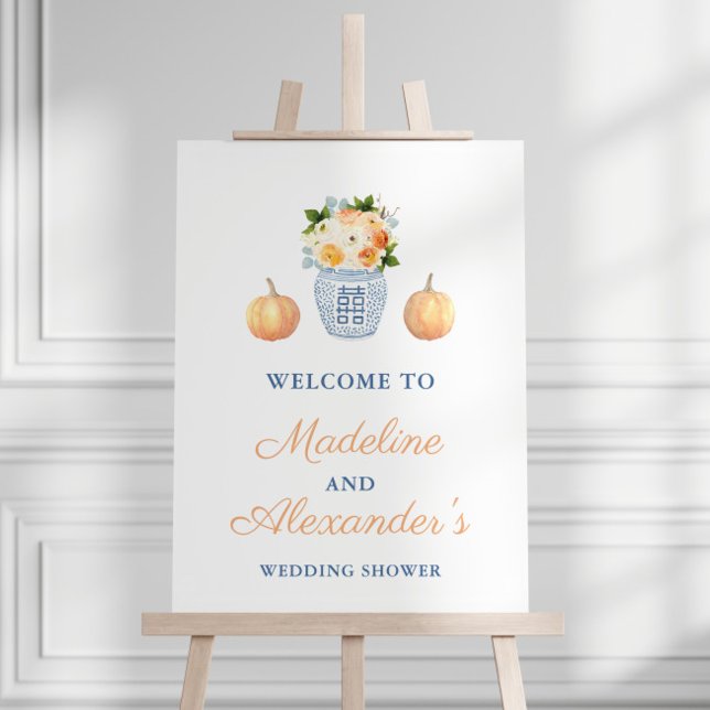 Elegant Navy Orange Fall Engagement Party Welcome Foam Board (Navy and pumpkin orange fall wedding shower welcome sign)