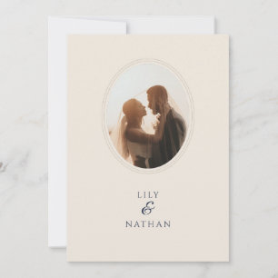 Elegant Navy Oval Photo Wedding Invitation