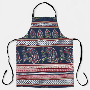 Elegant Navy Paisley: Timeless Border Design Apron