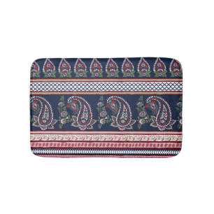 Elegant Navy Paisley: Timeless Border Design Bath Mat