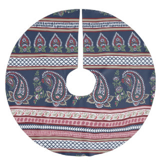 Elegant Navy Paisley: Timeless Border Design Brushed Polyester Tree Skirt