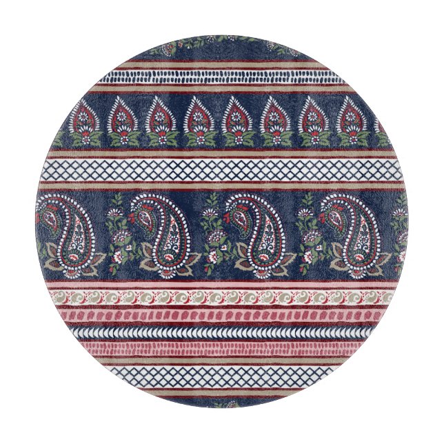 Elegant Navy Paisley: Timeless Border Design Cutting Board (Front)