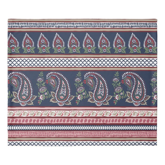 Elegant Navy Paisley: Timeless Border Design Duvet Cover (Front)