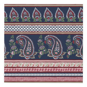 Elegant Navy Paisley: Timeless Border Design Faux Canvas Print