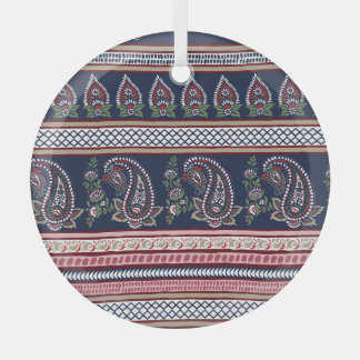 Elegant Navy Paisley: Timeless Border Design Glass Ornament