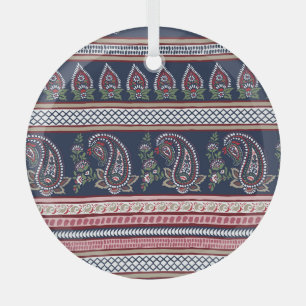 Elegant Navy Paisley: Timeless Border Design Glass Ornament