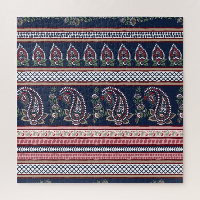 Elegant Navy Paisley: Timeless Border Design Jigsaw Puzzle (Vertical)