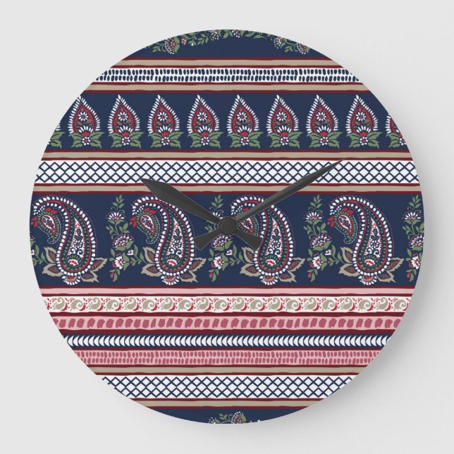 Elegant Navy Paisley: Timeless Border Design Large Clock (Front)