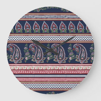 Elegant Navy Paisley: Timeless Border Design Large Clock