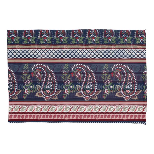 Elegant Navy Paisley: Timeless Border Design Pillow Case (Front)