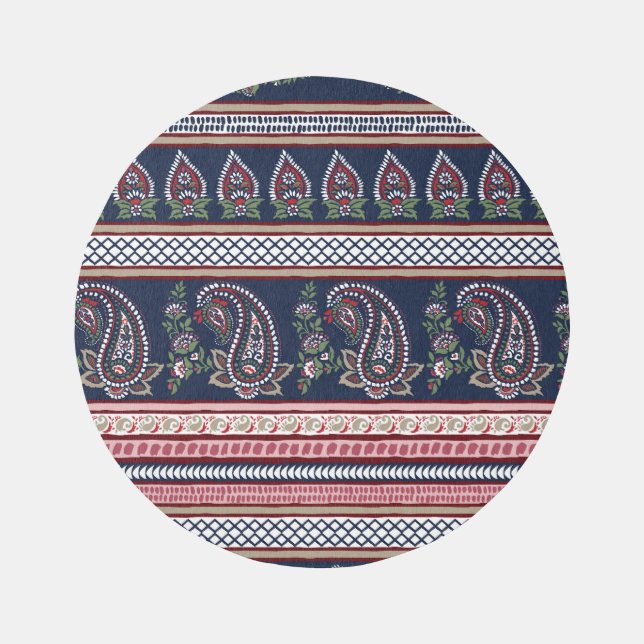 Elegant Navy Paisley: Timeless Border Design Rug (Front)