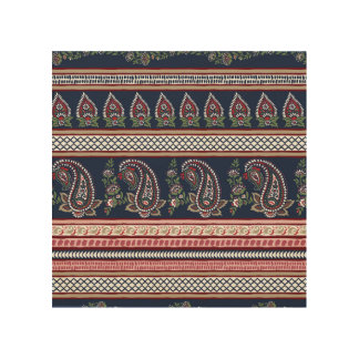 Elegant Navy Paisley: Timeless Border Design Wood Wall Art