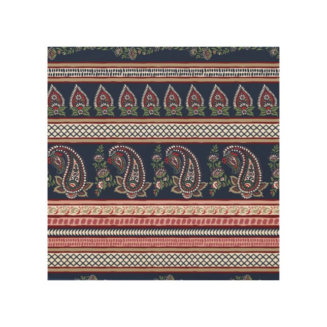 Elegant Navy Paisley: Timeless Border Design Wood Wall Art (Front)