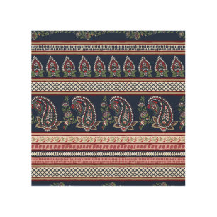 Elegant Navy Paisley: Timeless Border Design Wood Wall Art