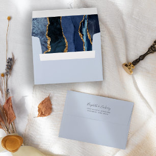 Elegant Navy Pale Blue Gold Agate Wedding Envelope