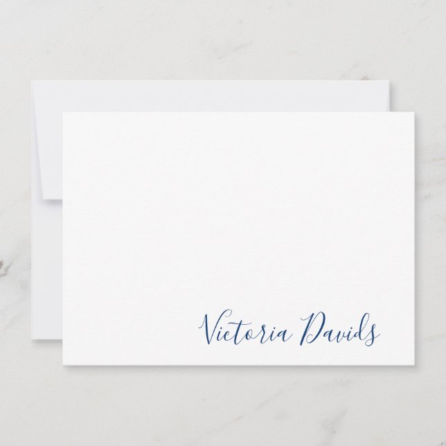 Elegant Navy Personalized Signature Script Note Card (Front)