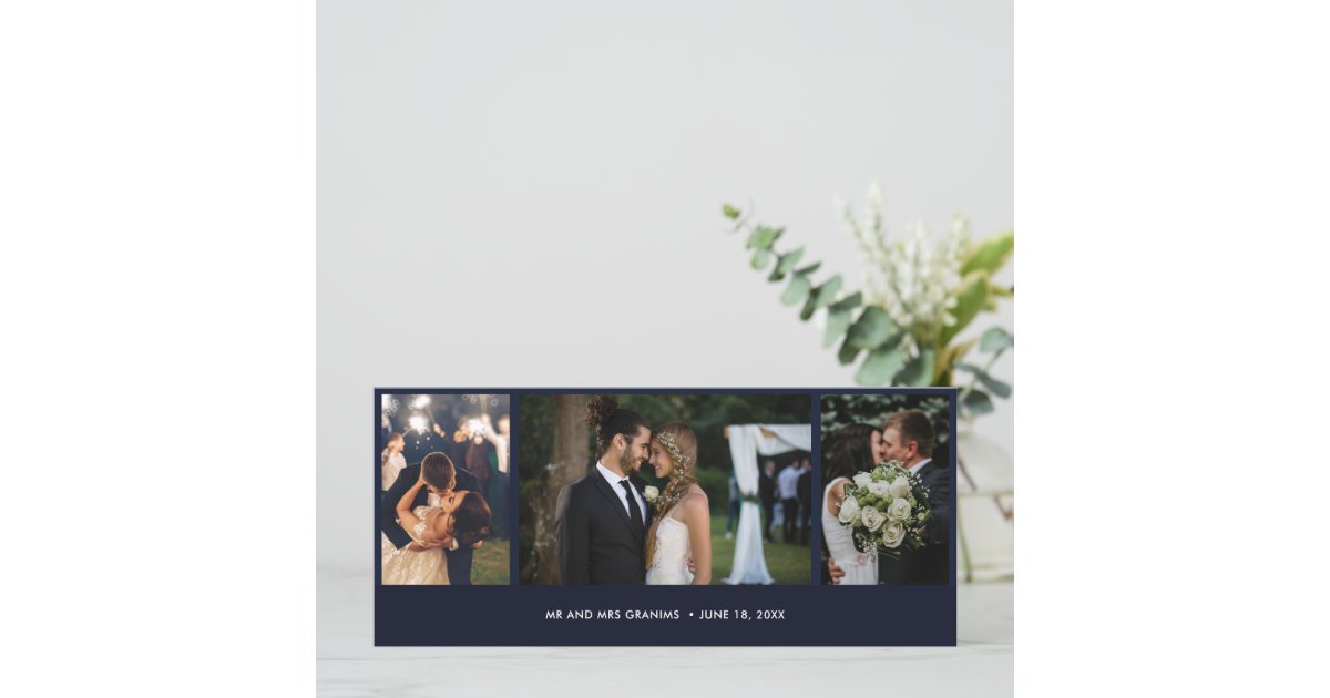 Elegant Navy Photo Collage Wedding Thank You | Zazzle