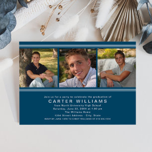Elegant Navy Photo Graduation Party Invitation