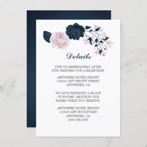 Elegant navy  pink flowers details enclosure card