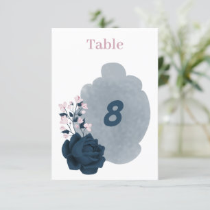 Elegant navy & pink flowers table number