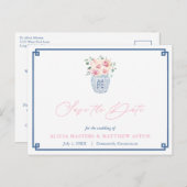 Elegant Navy Pink Roses Wedding Save The Date Postcard (Front/Back)