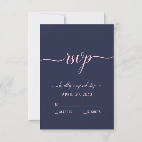 Elegant Navy Pink Script Minimal Wedding RSVP Card