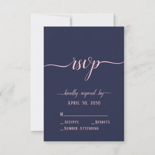 Elegant Navy Pink Script Minimal Wedding RSVP Card
