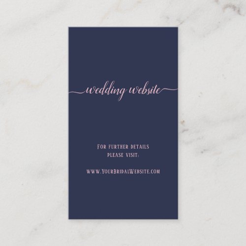 Elegant Navy Pink Script Minimal Wedding Website Enclosure Card
