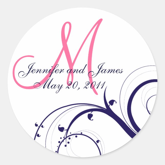Elegant Navy Pink Swirl Monogram Wedding Seal (Front)
