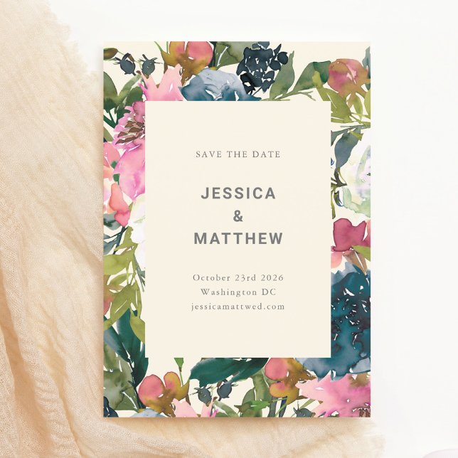 Elegant Navy Pink Watercolor Botanical Wedding  Save The Date (Creator Uploaded)