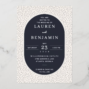 Elegant Navy Polka Dot Wedding Invitation Foil Invitation
