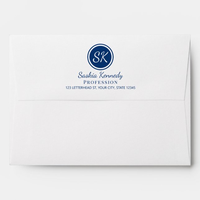 Elegant Navy Professional Monogram Business Envelope (Back (Top Flap))
