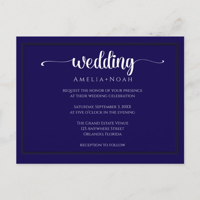  elegant navy purple wedding invitation postcard (Front)