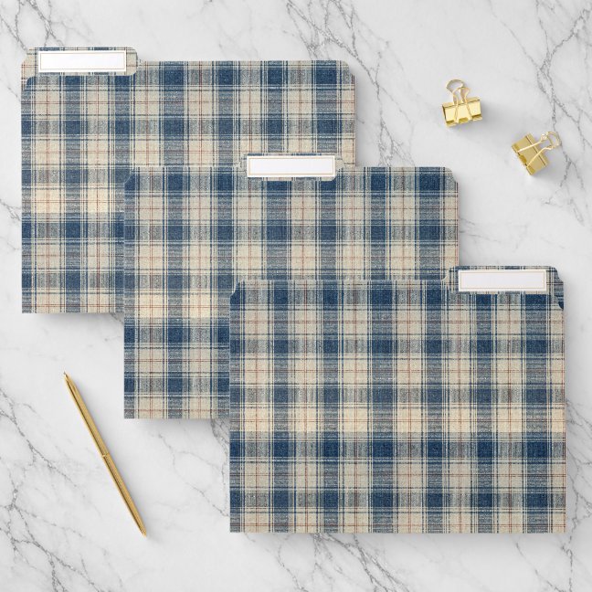 Elegant Navy Railway Stripe Tartan File Folder