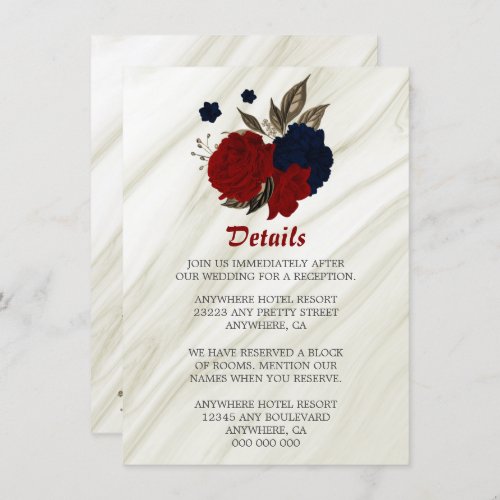 Elegant navy  red flowers details enclosure card