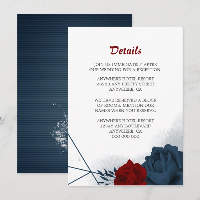 Elegant navy & red flowers details enclosure card (Front/Back)